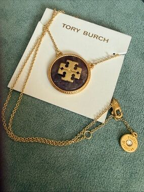 Tory Burch Gold Plated Pendant Necklace w/Natural Purple Stone